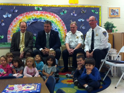 Pictured from left to right: State Representative Bill Cunningham, Chicago FOP Legislative Director Mark Donahue, Palos Hills Chief Paul Madigan, Moraine Valley Chief Patrick O'Connor